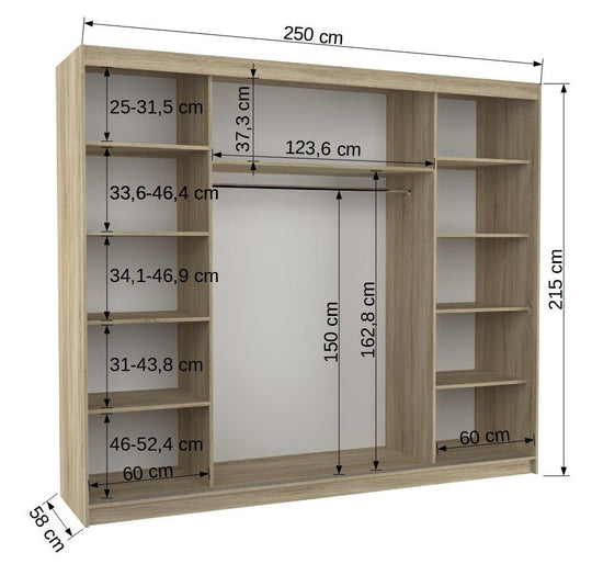 Armoire LES TENDANCES Douko 3 portes coulissantes noir miroir 250cm — photo produit