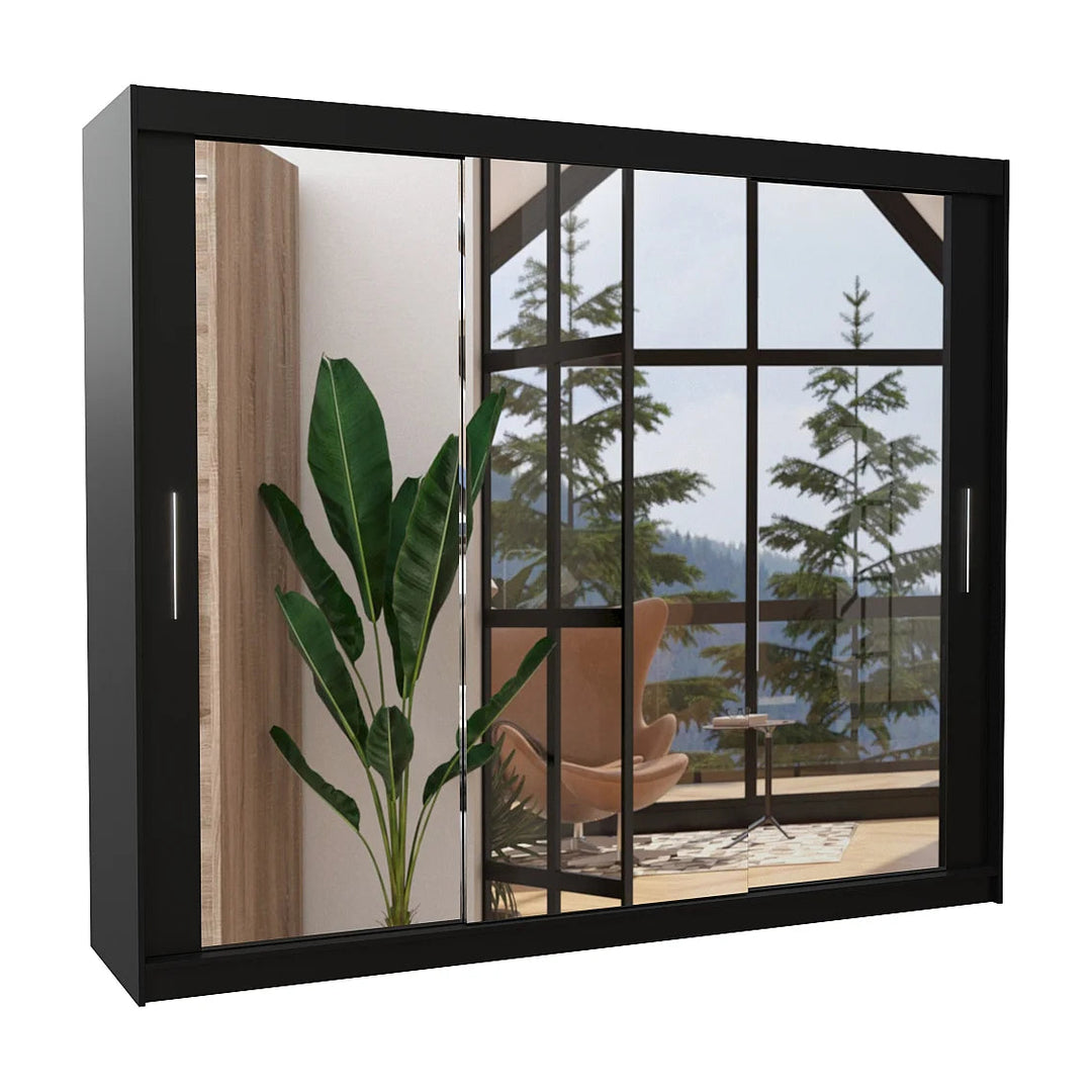 Armoire LES TENDANCES Douko 3 portes coulissantes noir miroir 250cm — photo produit