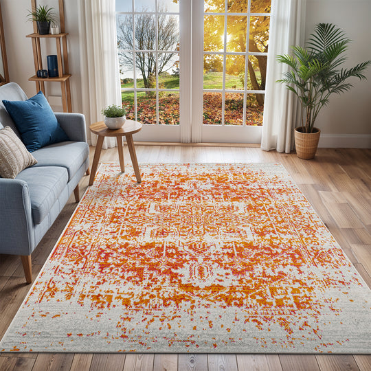 Tapis Vintage Oriental Orange/Blanc Syracusa