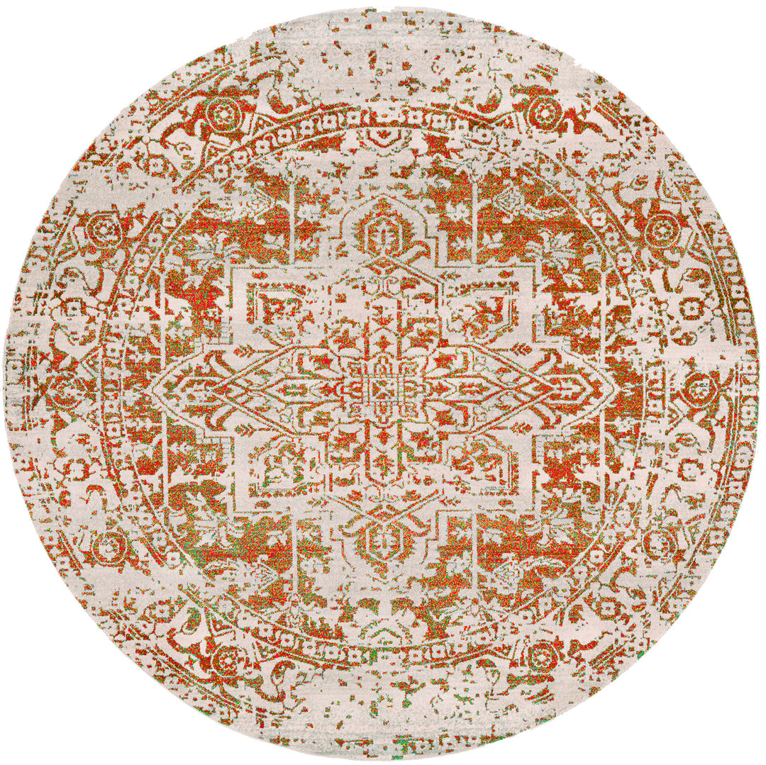 Tapis Rond Vintage Oriental Orange/Blanc Rond Syracusa