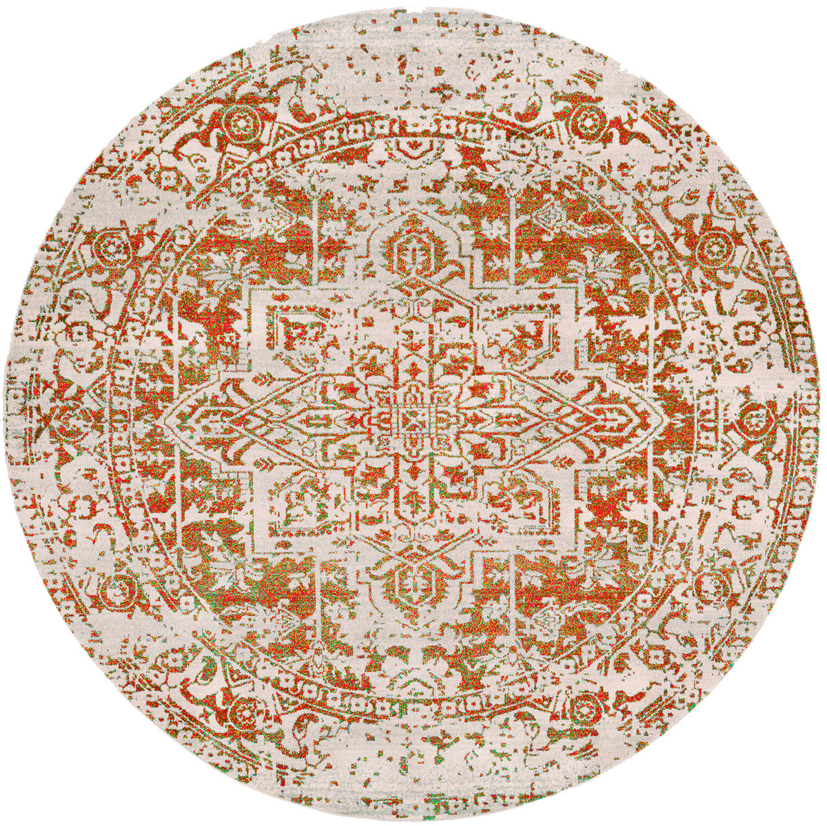 Tapis rond SURYA Syracusa oriental, motif médaillon délavé orange et écru, vue 2