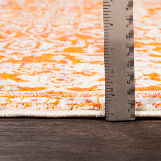 Tapis Rond Vintage Oriental Orange/Blanc Rond Syracusa