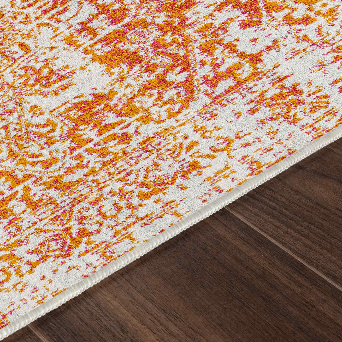 Tapis rond SURYA Syracusa oriental, motif médaillon délavé orange et écru, vue 11