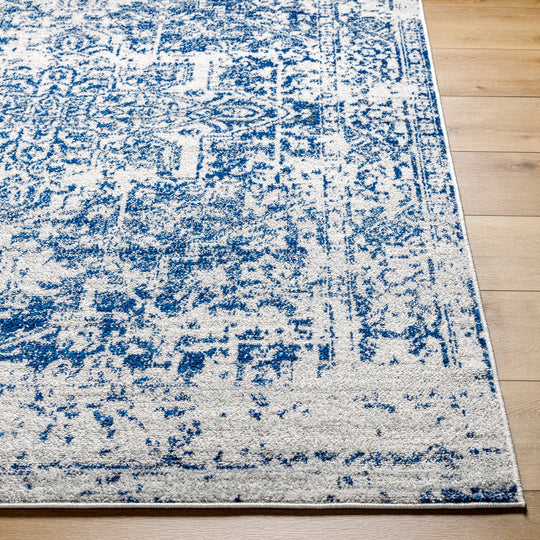 Tapis Rond Vintage Oriental Bleu/Blanc Rond Syracusa