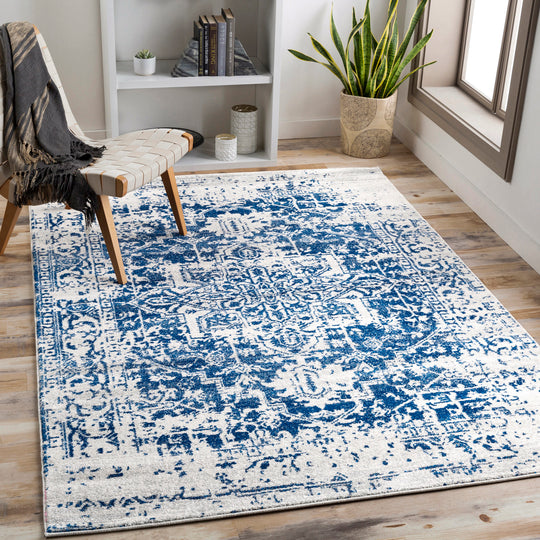 Tapis de Couloir Vintage Oriental Bleu/Blanc Syracusa