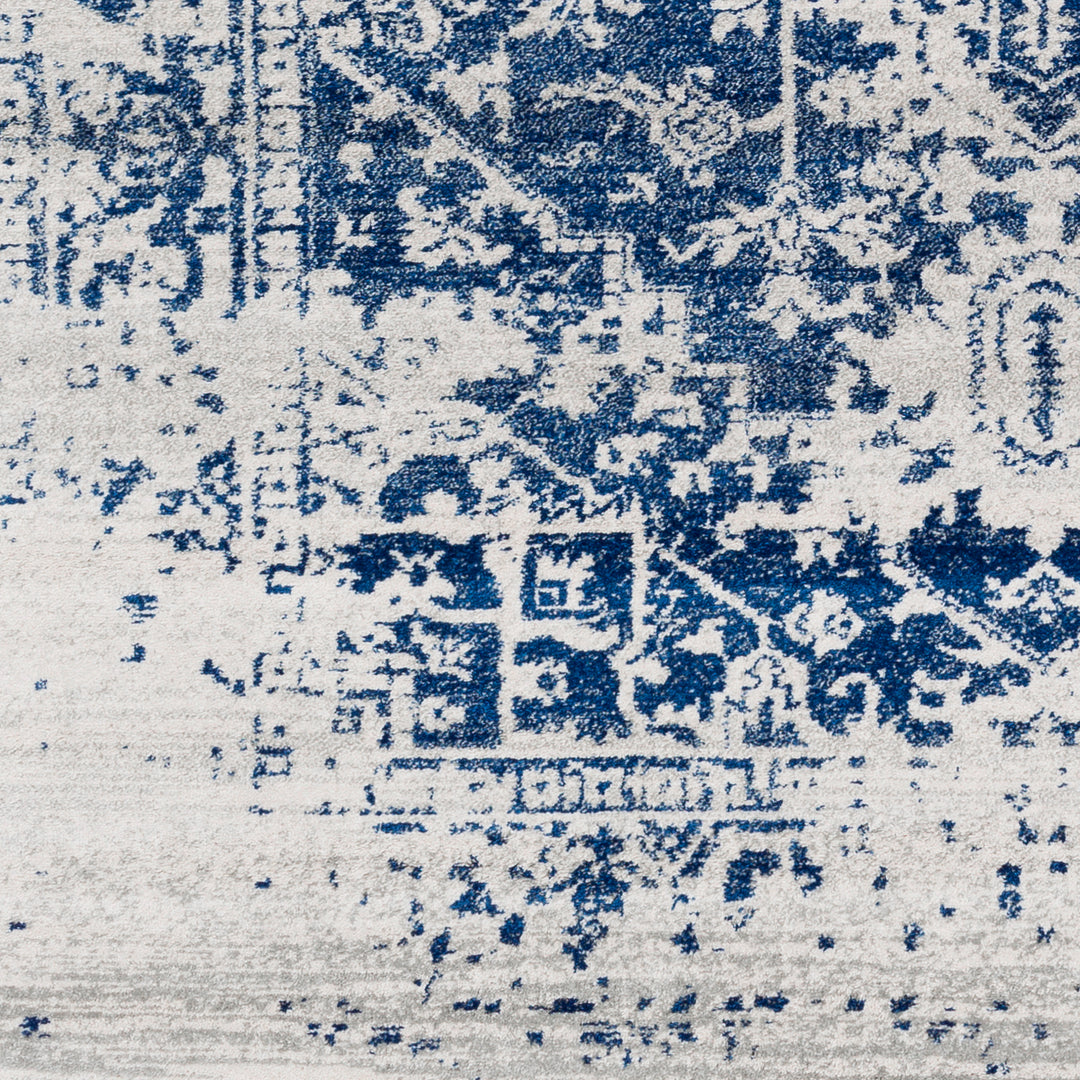 Tapis Rond Vintage Oriental Bleu/Blanc Rond Syracusa