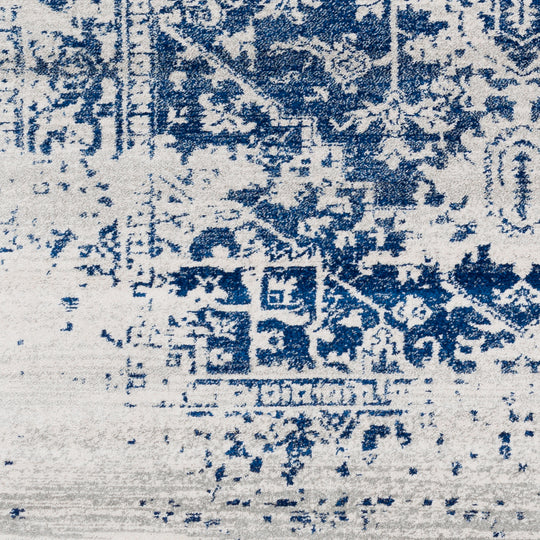 Tapis Rond Vintage Oriental Bleu/Blanc Rond Syracusa