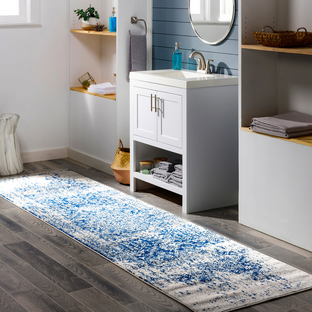 Tapis de Couloir Vintage Oriental Bleu/Blanc Syracusa