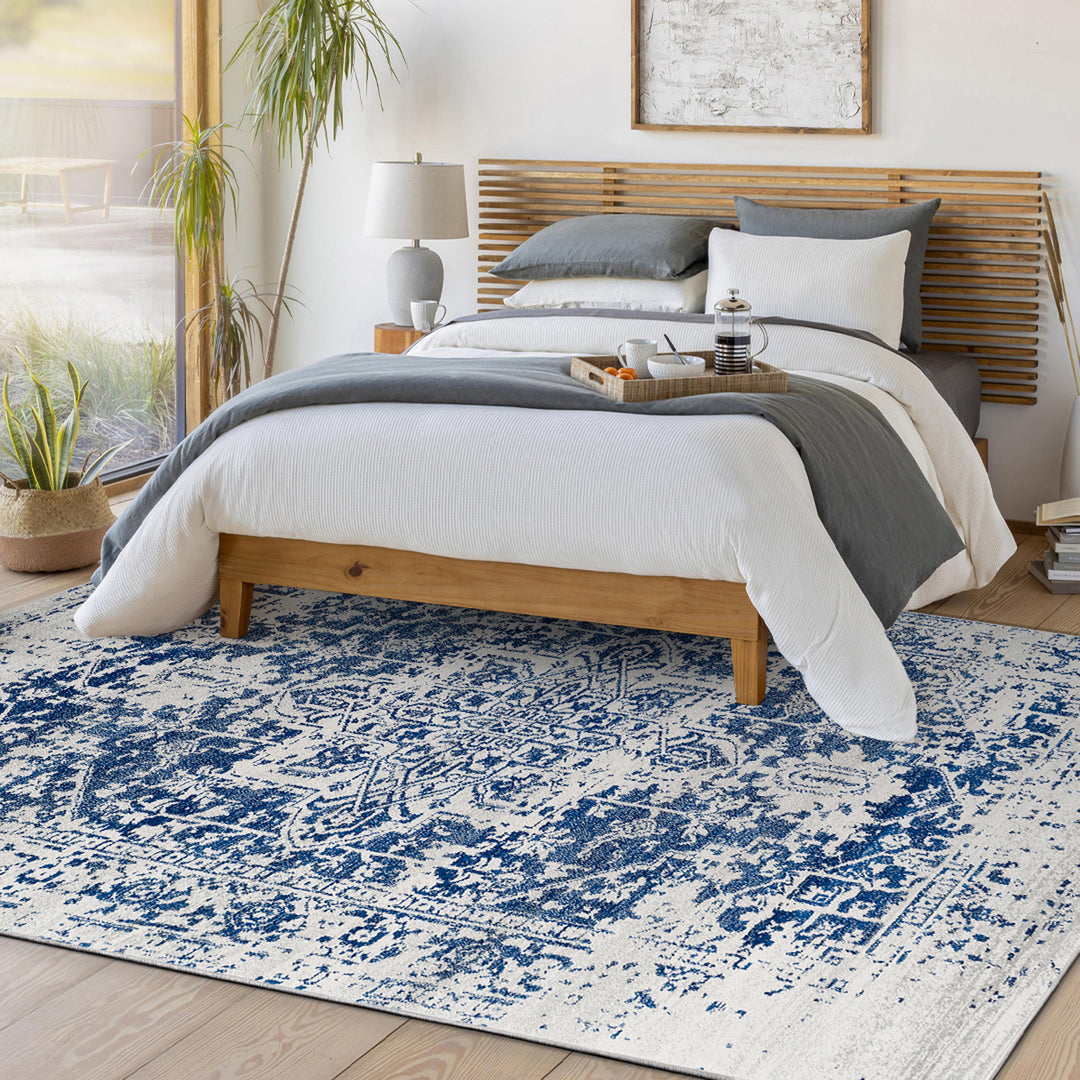Tapis de Couloir Vintage Oriental Bleu/Blanc Syracusa