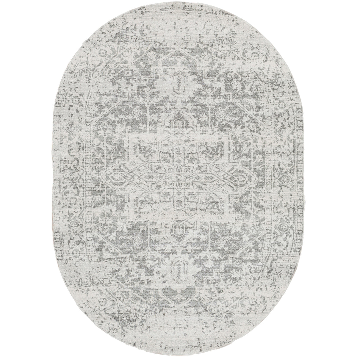 Tapis SURYA Syracusa ovale oriental vintage, motif délavé gris sur fond blanc, vue 2