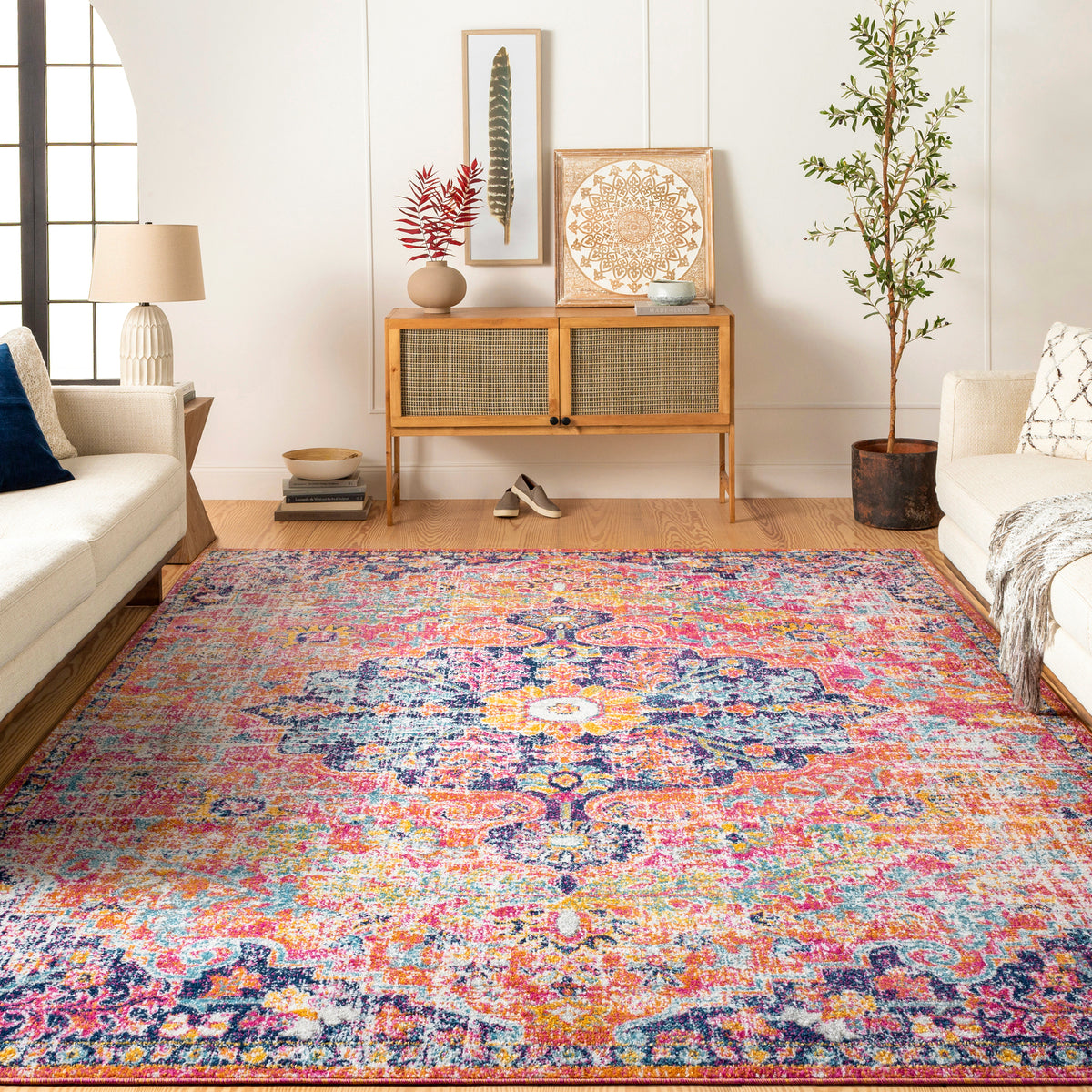 Tapis Vintage Oriental Orange/Bleu Munich