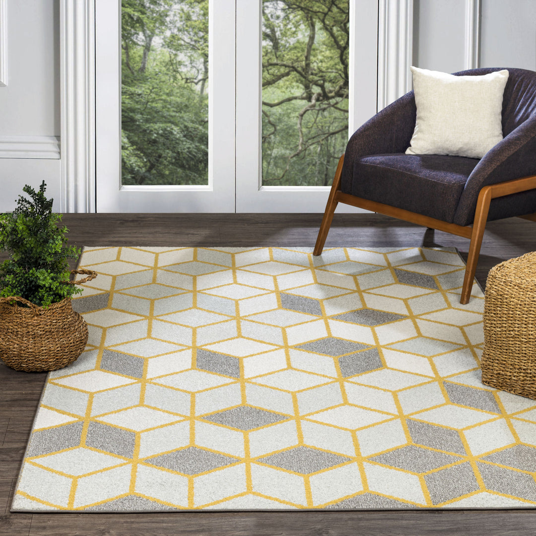 Tapis Scandinave Moderne Blanc/Jaune Dinant