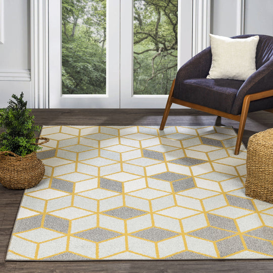 Tapis Scandinave Moderne Blanc/Jaune Dinant