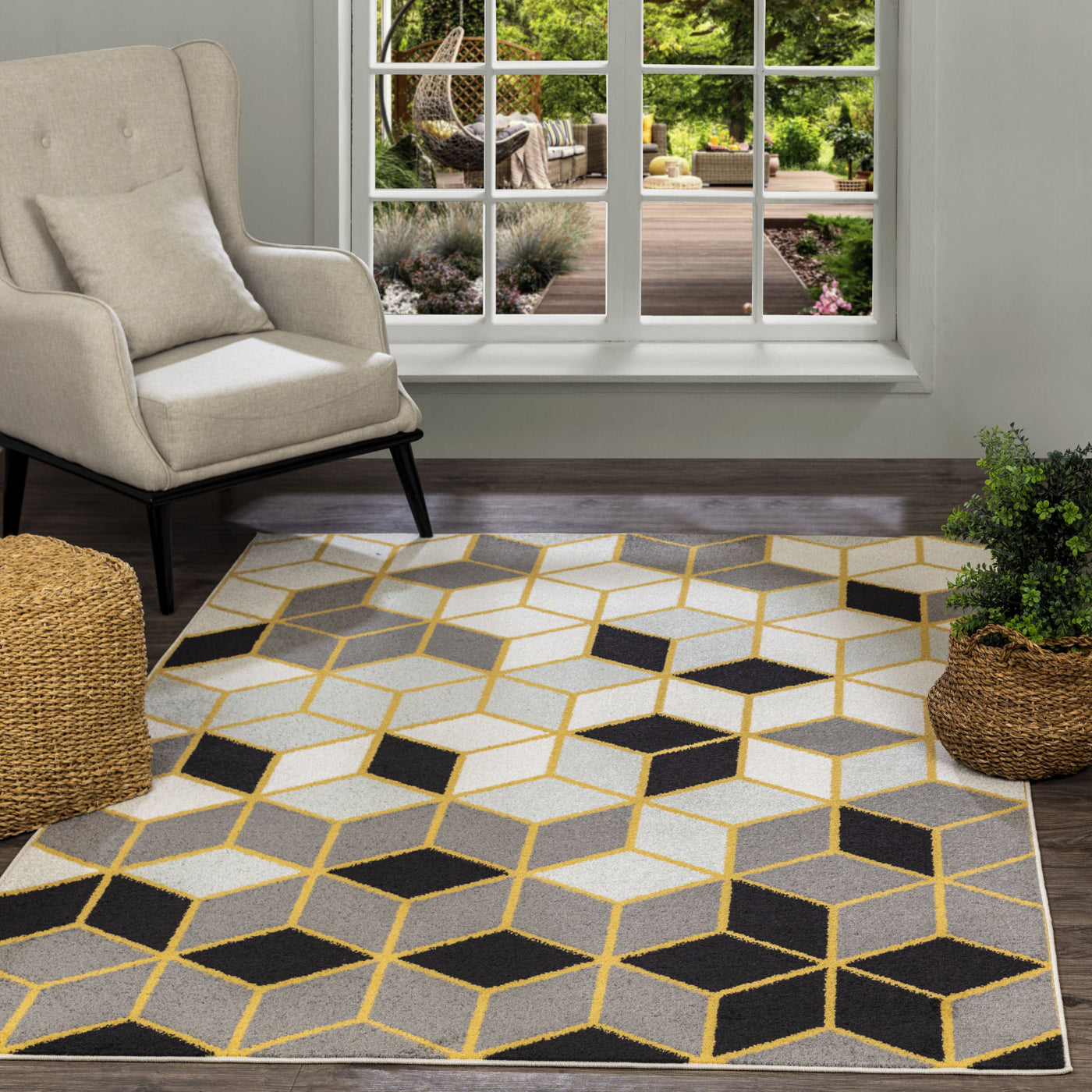 DINANT Tapis Scandinave Moderne Gris/Jaune 120x170