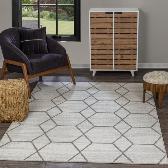 Tapis Scandinave Moderne Blanc/Gris Positano
