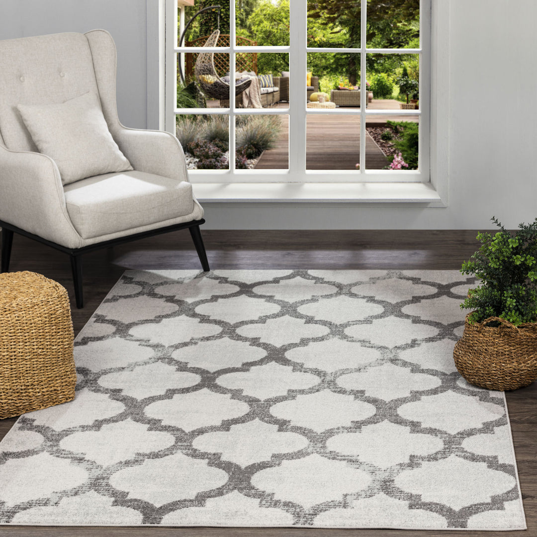 Tapis Vintage Marocain Traditionnel Blanc/Gris Moab