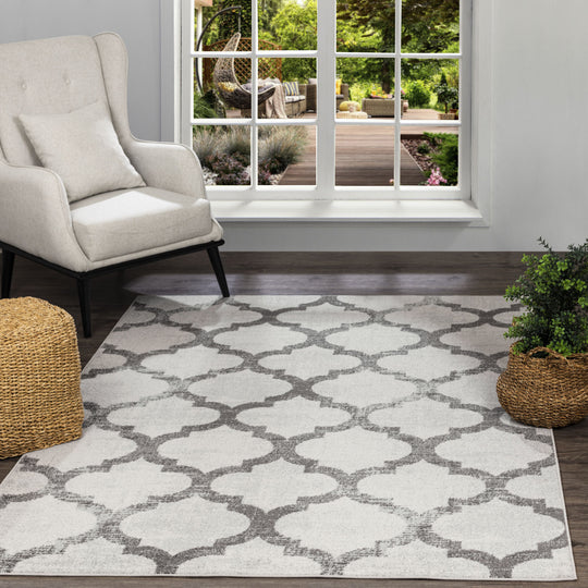 Tapis Vintage Marocain Traditionnel Blanc/Gris Moab