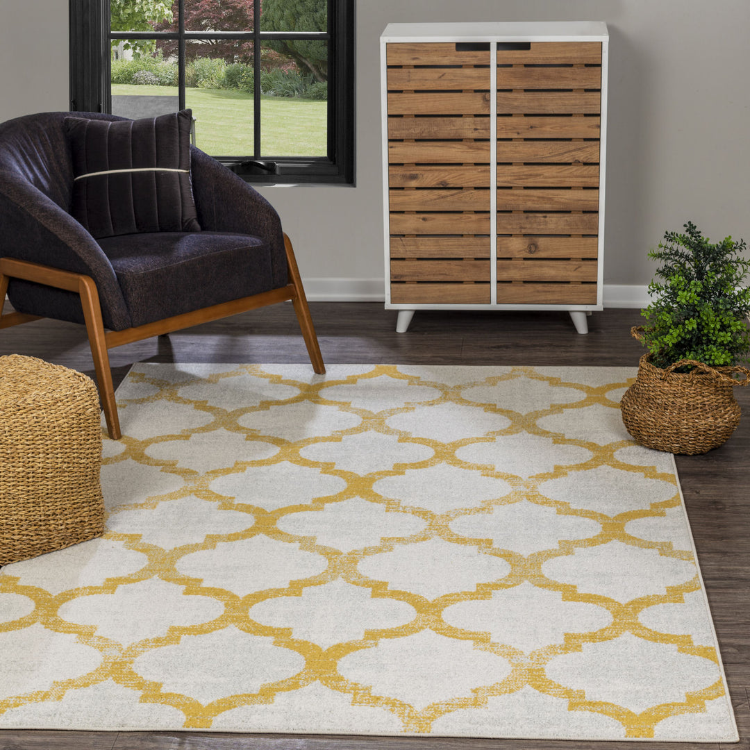 Tapis Vintage Marocain Traditionnel Blanc/Jaune Moab