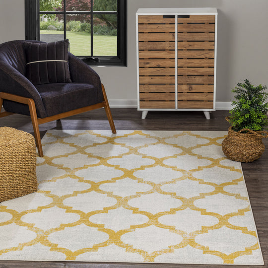 Tapis Vintage Marocain Traditionnel Blanc/Jaune Moab
