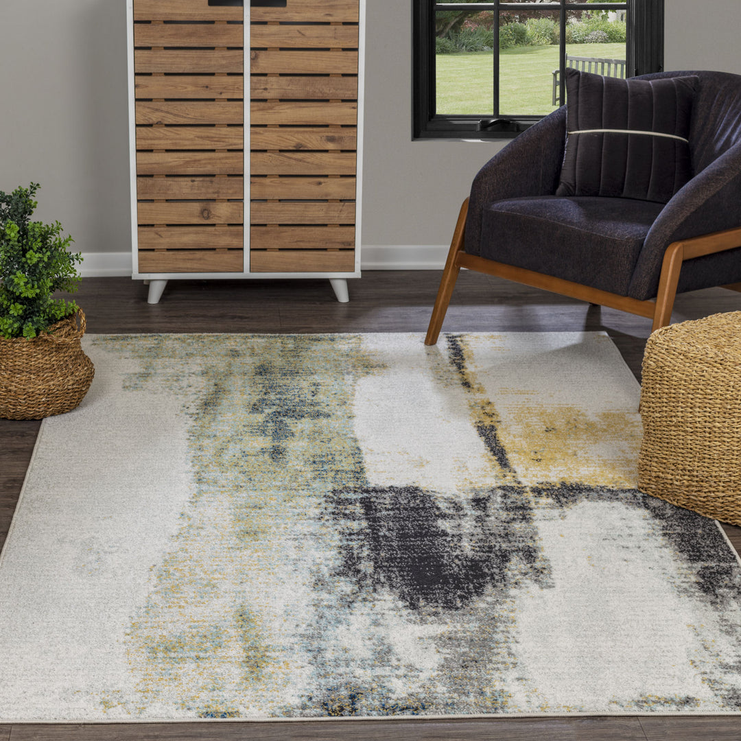 Tapis Abstrait Moderne Turquoise/Jaune Elko