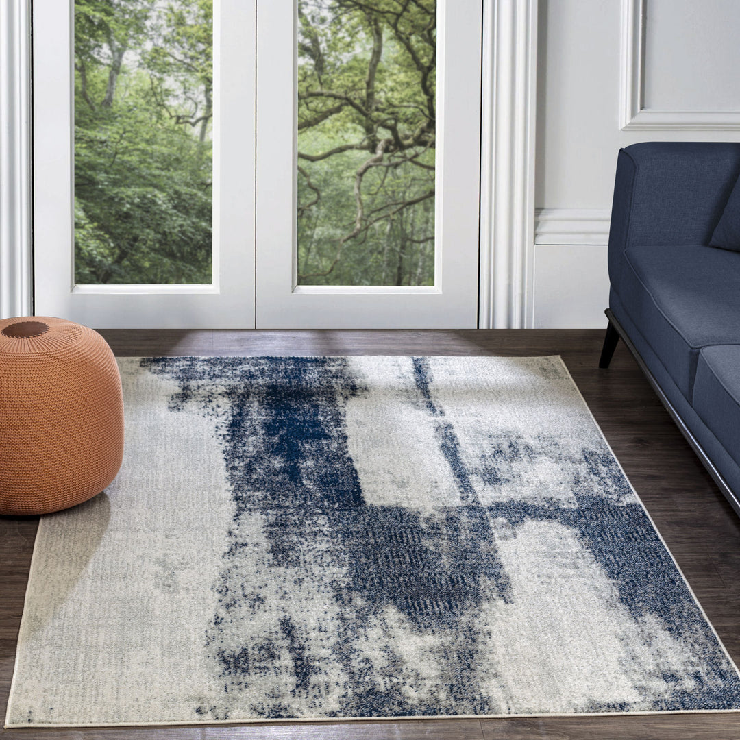 Tapis Abstrait Moderne Bleu/Gris Elko