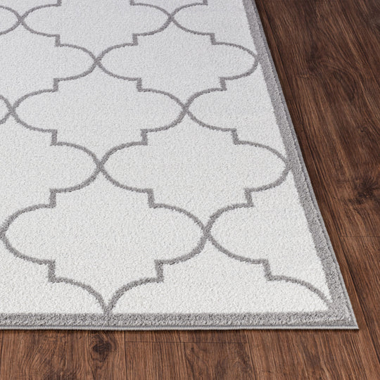 Tapis Oriental Marocain Traditionnel Blanc/Gris Moab