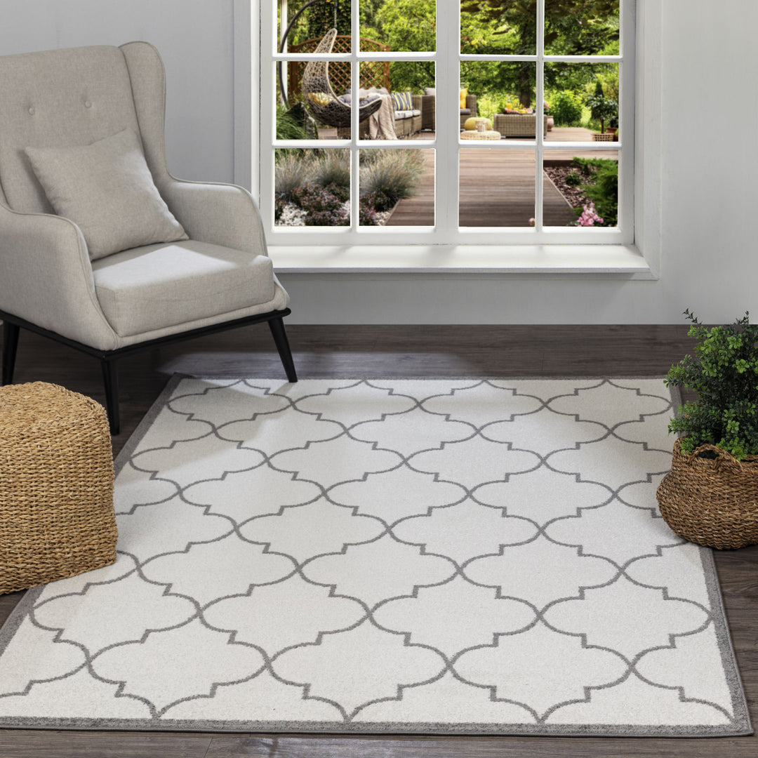 Tapis Oriental Marocain Traditionnel Blanc/Gris Moab