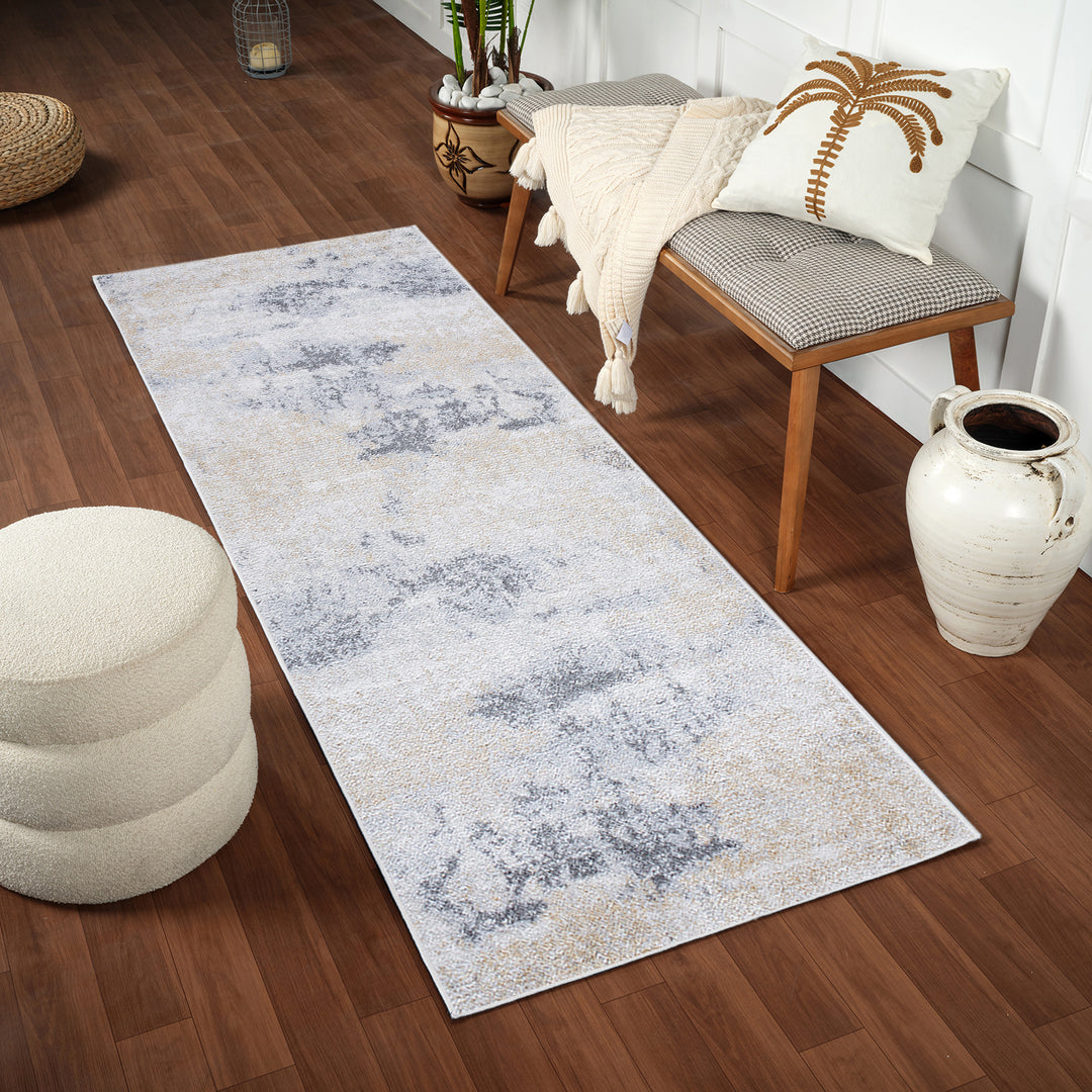 Tapis de Couloir Abstrait Moderne Gris/Beige Arica