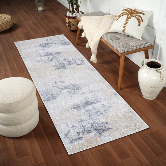 Tapis de Couloir Abstrait Moderne Gris/Beige Arica