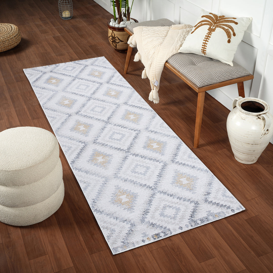 Tapis de Couloir Scandinave Bohème Gris/Beige Bogor