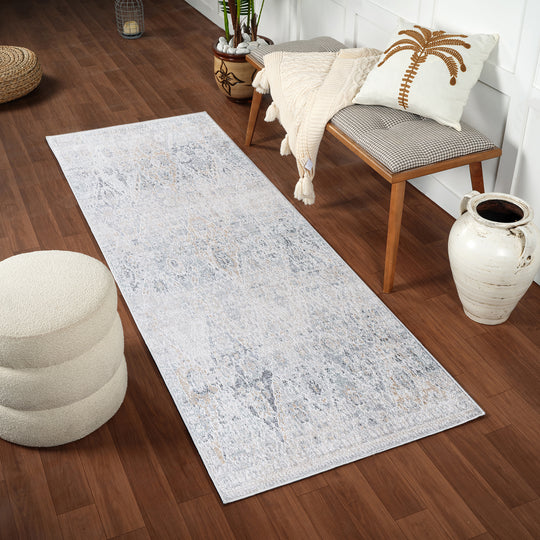 Tapis de Couloir Vintage Oriental Gris/Bleu Cuzco