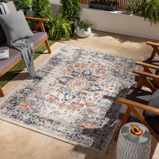 Tapis d'Extérieur/Intérieur Bleu/Beige  Arvada