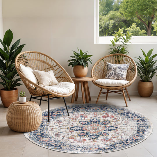 Tapis d'Extérieur/Intérieur Bleu/Beige rond Arvada
