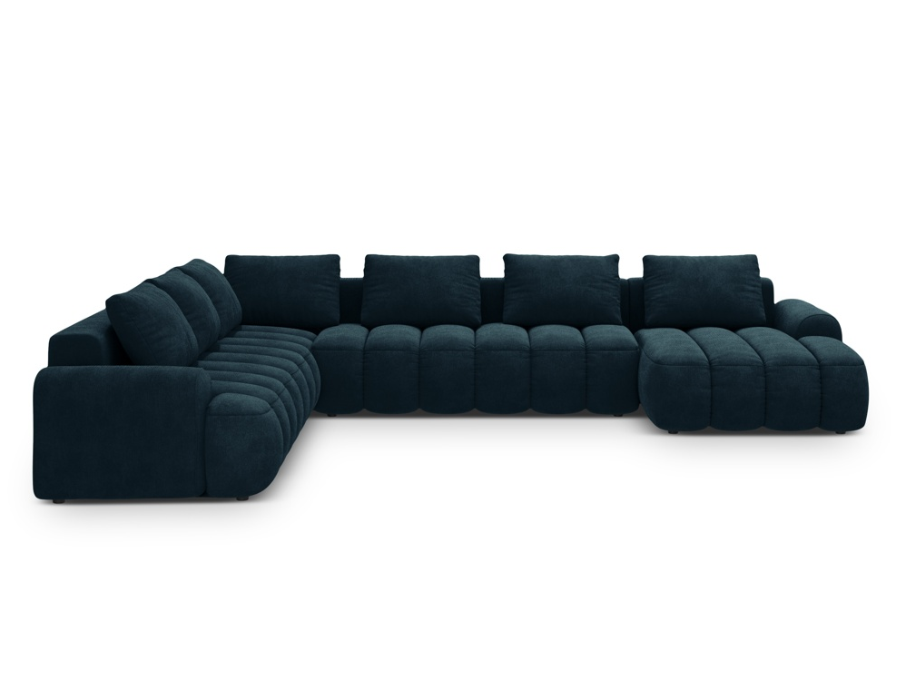 Canapé panoramique convertible en velours Bleu Maison Héritage Kimi d'angle 6 places avec coffre de rangement