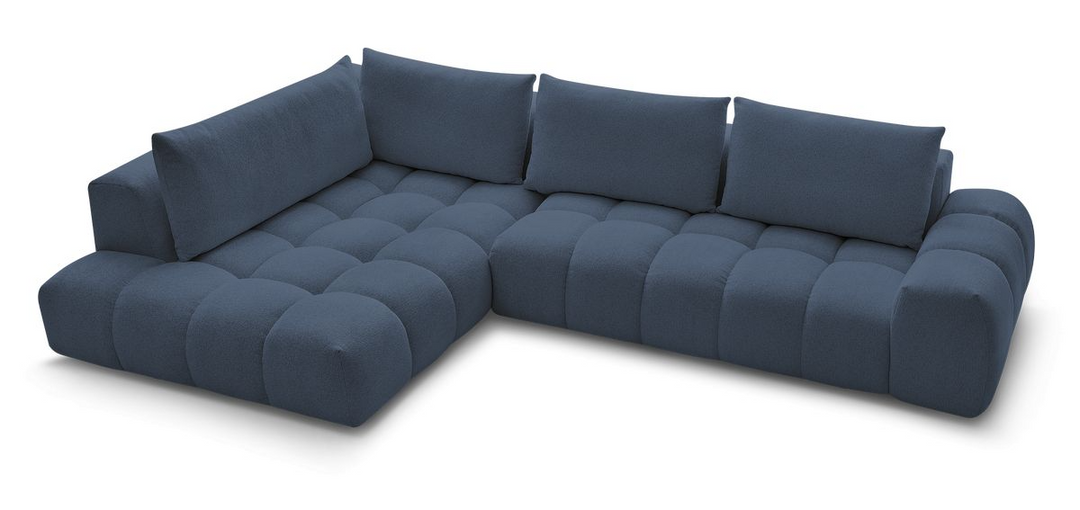 Canapé d'angle gauche BOBOCHIC Everest 4 places en tissu chiné bleu