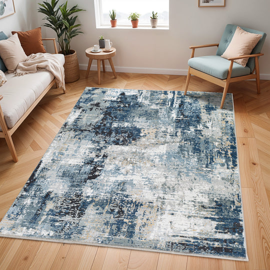 Tapis Abstrait Moderne Bleu/Gris/Beige Paris