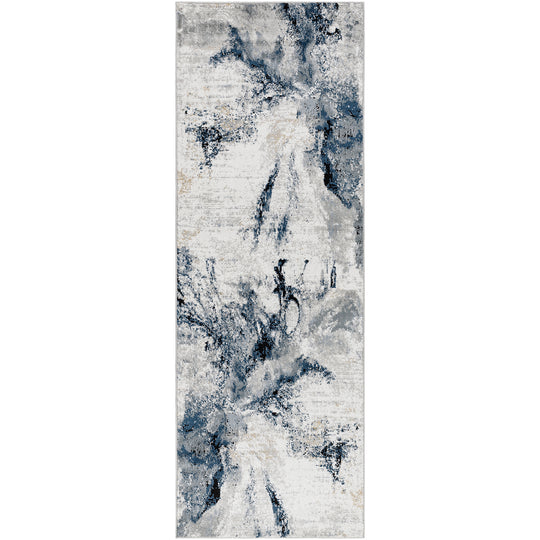 Tapis de Couloir Abstrait Moderne Bleu/Gris New