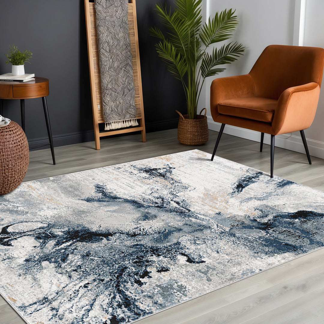 Tapis Abstrait Moderne Bleu/Gris New