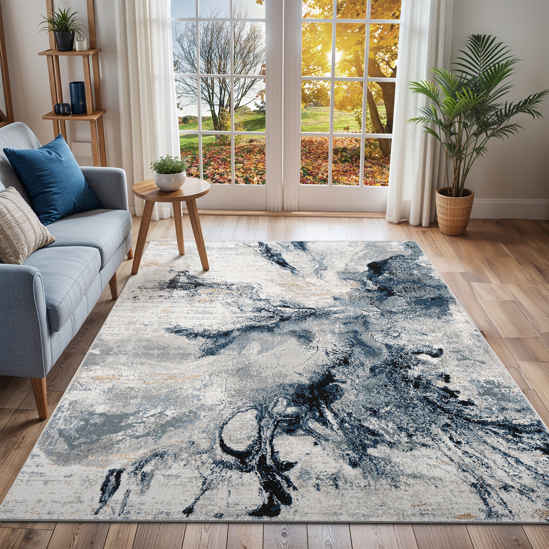 Tapis Abstrait Moderne Bleu/Gris New