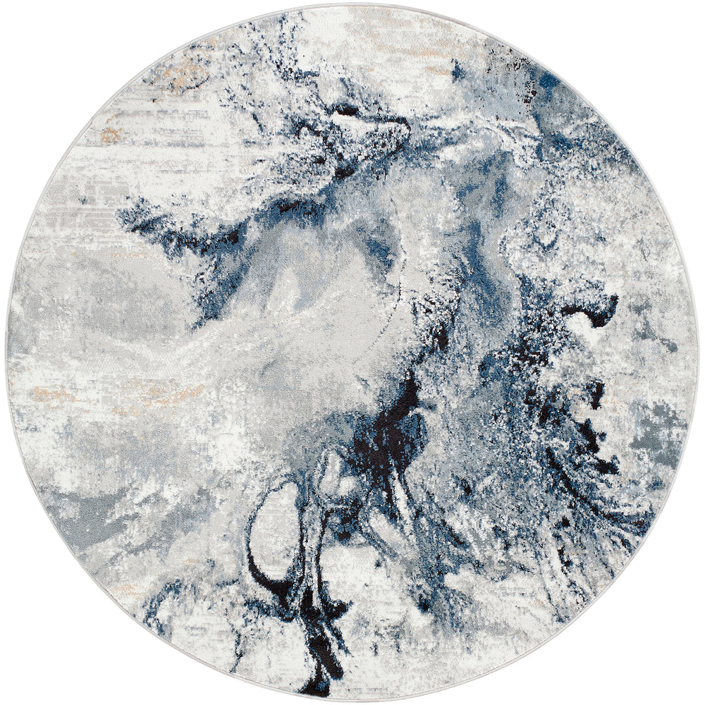Tapis Rond Abstrait Moderne Bleu/Gris Rond New