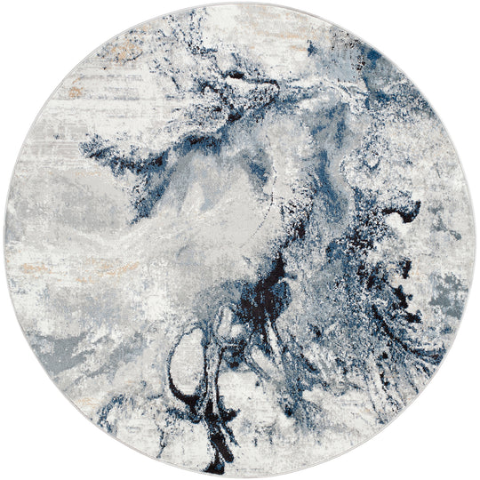 Tapis Rond Abstrait Moderne Bleu/Gris Rond New