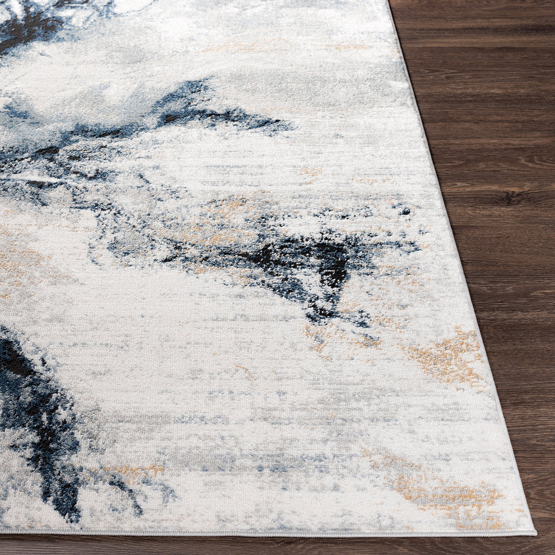 Tapis Rond Abstrait Moderne Bleu/Gris Rond New