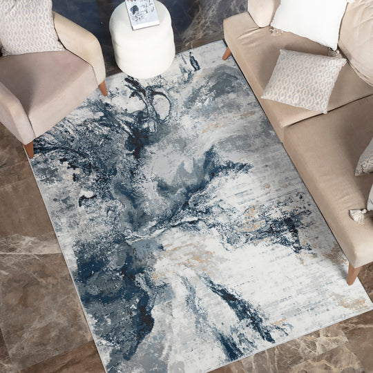 Tapis Abstrait Moderne Bleu/Gris New