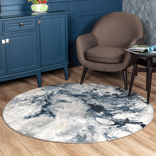 Tapis Rond Abstrait Moderne Bleu/Gris Rond New