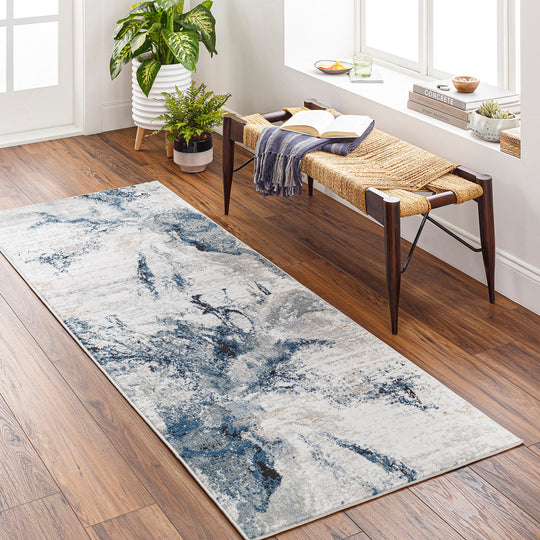 Tapis de Couloir Abstrait Moderne Bleu/Gris New