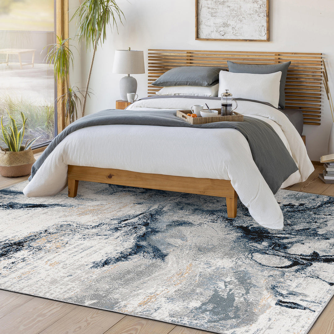 Tapis de Couloir Abstrait Moderne Bleu/Gris New