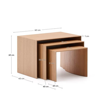 Ensemble de 3 tables gigognes KAVE HOME Litto en placage de chêne (60 x 40 / 51 x 36 / 42 x 31 cm)