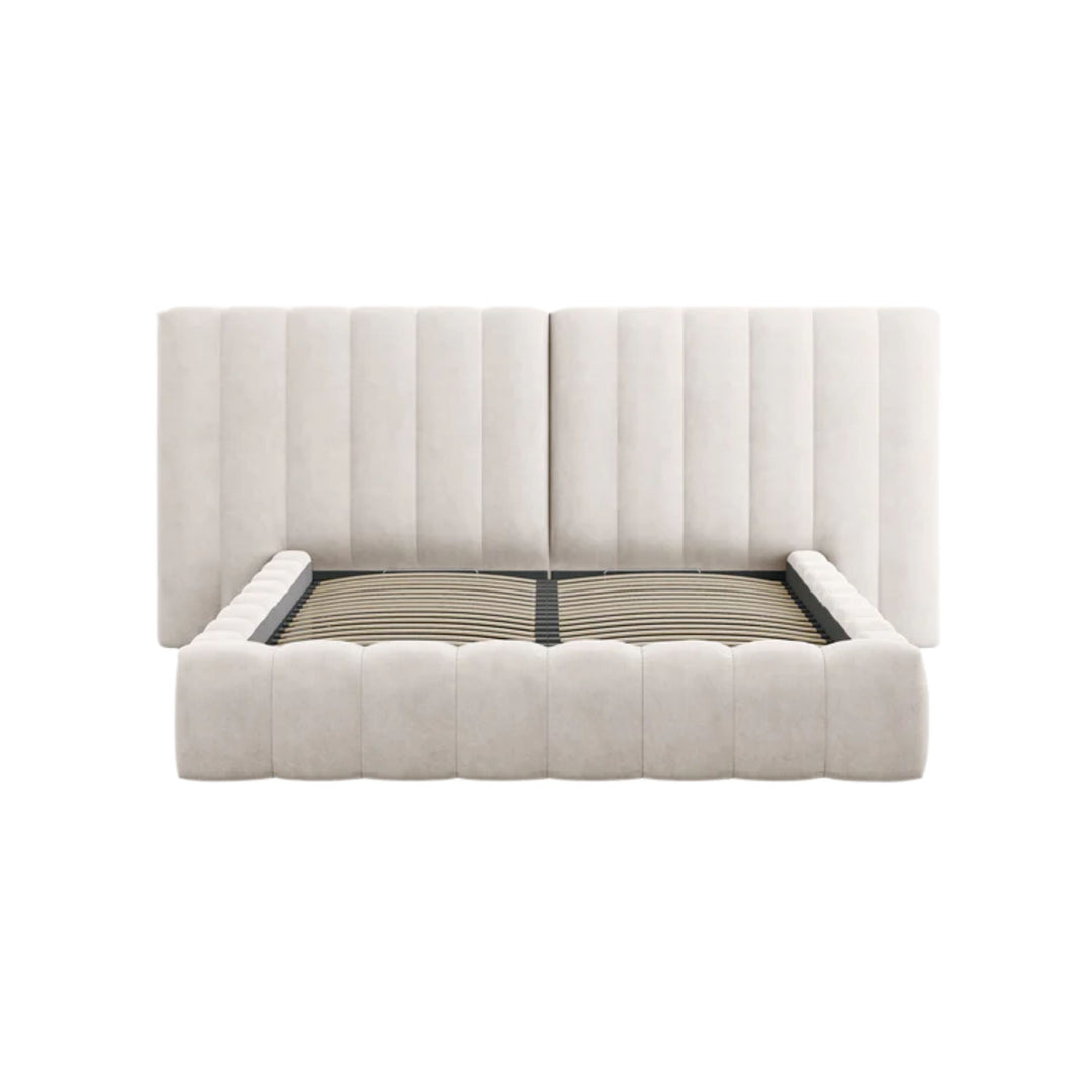 Lit MICADONI Kelp avec coffre en tissu structuré Beige 200x200