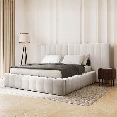 Lit MICADONI Kelp avec coffre en tissu structuré Beige 200x200