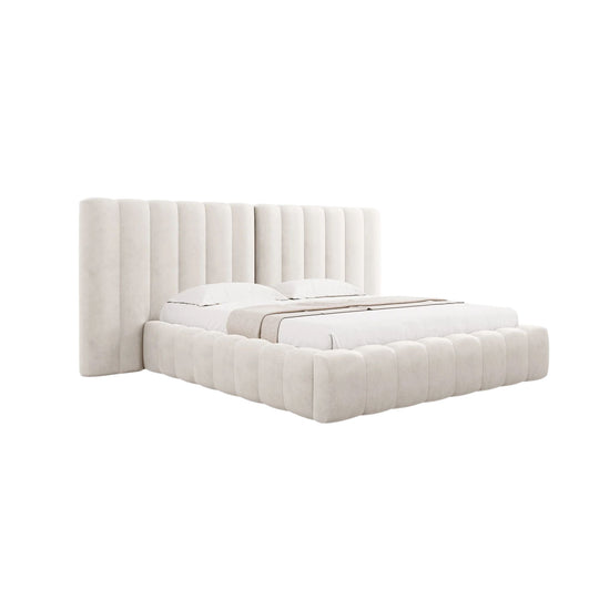 Lit MICADONI Kelp avec coffre en tissu structuré Beige 200x200